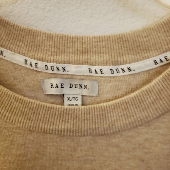 Rae Dunn Tan Relaxed Fit Rayon Blend WEEKEND Dropped Sleeve Sweater Size XL GUC - Picture 6 of 8